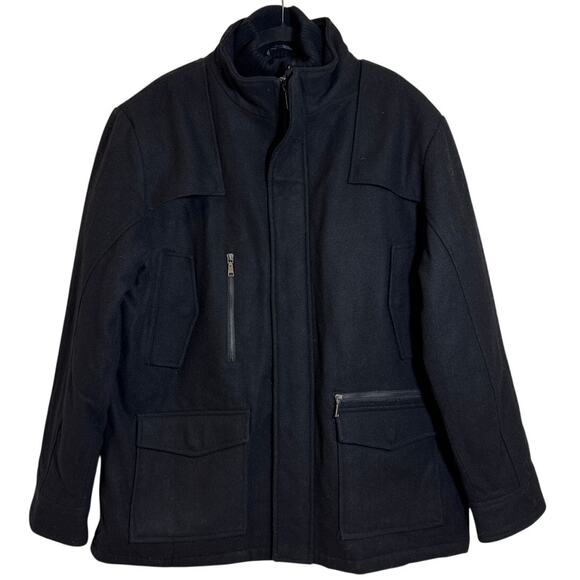NWT Ron Chereskin Sig. Collection XL 70% Wool Black Coat Pockets Sweater Neck